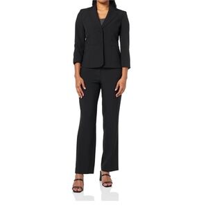 Le Suit Pant Suit Womens 18W Black NWT 2pc Blazer Straight Leg Essentials $265